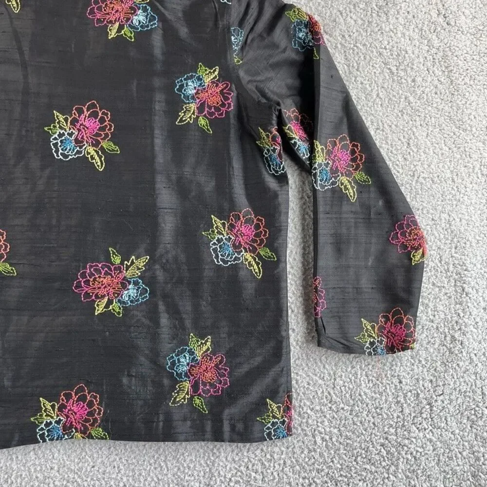 Vintage Laura Ashley Jacket Womens Large Blazer Silk Floral Embroidered Boho‎